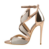 Onlymaker Women's Peep Toe 12 CM Thin High Heels Glitter Cut Out Gold Evening Party Dress Sandals Ankle Strap Open Toe