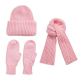 Women Knit Hat Scarf Gloves Sets Soft Warm Winter Solid Color Fashion Accessories for Cold