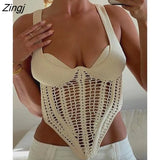 Fashion Sexy Women's Tank Tops New Solid Color Sleeveless Knitting Hollow Out Backless Topd Female Summer 2023