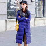 Women Double Sided Down Long Jacket Winter Double Breasted Warm Parkas White Duck Down