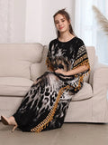 Elegant Tiger Printed Long Dreen Women Summer Tassel Batwing Sleeve Dress Beach Wear Long Robe de plage