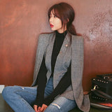 NEW Long Sleeve Cape Blazer Coat Women Notched Split Cloak Cape Jacket Suit Women's Blazer OL Office Workwear plaid