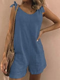 Solid Color High Waist Cotton Linen Pocket Fashion