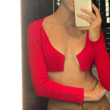 Ribbed Women T Shirt 2022 Autumn Spring Solid Long Sleeve Slim Crop Tops Sexy Low Cut Lace Up Night Club Party