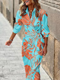 Summer Fashion Print Dress Blouse Neck Tie Mid Length Striped Skirt Casual Comfortable Street Women's Wear Dresses