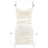 Lace Backless Mini Dress Women 2022 Summer Fashion Spaghetti Strap Sleeveless Bodycon Sexy Club Party Ruched