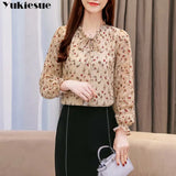 Spring New Arrival Women Tops and Blouses Elegant Chiffon Blouse Floral Bow Collar Long Sleeve Tops Chemisier