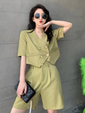 Women Office Sets Two Piece Blazer Suit Short Sleeve Cardigan Blazer & Shorts Lady Casual Solid Blazers