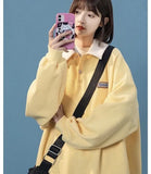 Fashion Oversized Female Sweatshirt Preppy Style Polo Pullovers Patchwork Loose Female Clothing Student
