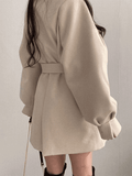 Puff Sleeve Belted Woolen Coat- Outfit