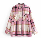 Plaid Shirt Jacekt Loose Oversize Woolen Coat Women Vintage Button Jacket
