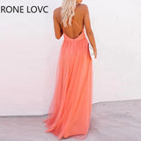 Women Summer Dress Crisscross Backless Mesh Patch Party Dress Maxi