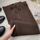 Quality Soft Knitted Wide Leg Pant 2023 Winter Thicken Warm Knitwear High Waist Drawstring Knitting Pants Koean Casual