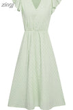 Long Dress Women Solid Summer Dress Female Fashion V Neck Short Sleeve Button Dress Ladies Casual Loose Beach