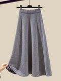 Knitted Two Piece Set Womens Outfits Korean Casual Turn Down Collar Long Sleeve Embroidery Knitted Sweater+skirts
