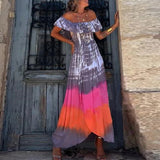 Backless Bohemian Dress New Summer Gradient Tie Dye Printed Long Dresses Casual Holiday Women Slash Neck High Waist