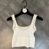 2022 Summer New Arrival Sleeveless Metal Chain Square Collar Slim Knitting Tank Top Women Vest