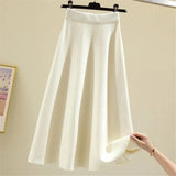 Thick Large Swing Knitted Long Skirt Women'S 2021 Korean Elegant Solid Color Pleated Skirt High Waist A-Line Midi