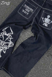 Street Popular Vintage Gothic Embroidered Jeans Women Harajuku Hip Hop Baggy Jeans Punk Rock Straight Pants Casual Jeans