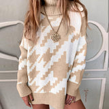 2020 Woman Sweaters Lapel Houndstooth Oversize Vintage Pullover Women Dropped Sleeve Winter Pull Femme Chic Tops