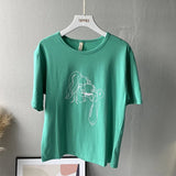2021 Summer Abstract Character T-shirts Women Cotton Tops Tee Short Sleeve Printing