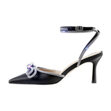 Onlymaker Women Pointed Toe Elegant Sandals Crystal Butterfly-knot Ankle Strap Buckle Thin High Heels Wedding Party Dress