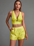 Piece Set Top and Shorts 2022 Women's Yellow 2 Pece Set Elegant Sexy Evening Club Party Set Summer Birthday Outfiits