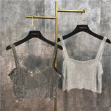2022 Summer New Arrival Shiny Diamonds Chain Rhinestoen Women Straps Sexy Short Top Female Camsi Tank Top