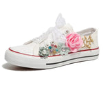 Wedges Canvas shoes Women's casual shoes Women's handmade custom Three-dimensional sequins Flowers White