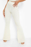 Popcorn Cloth Two Piece Set Women Sexy Cross Halter Backless Vest Crop Top Slim High Waist Flare Pants Fashion