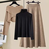 3 Piece Sets Womens Outfits Korean Casual Irregular Knitted Sweater +basic T-shirt +knitting Skirts Set Women