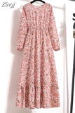 Print Long Dress Women Lantern Long Sleeve High Waist Elegant Party Dress Ladies Casual Spring Summer Beach Maxi