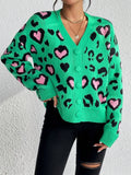 V-Neck Sweater Color Leopard-Print Knitted Sweater Coat