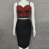 Women Sets Beading Top Bandages Skirt Two Piece Set Celebrity Party Club Lady Clothes Set