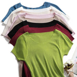 knitted Short Sleeve knitted Sweater Women Spring Summer Slim Basic Solid Casual Base Female knitting shirts 2021