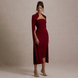 Solid Cape Bodycon Midi Dress- Outfit