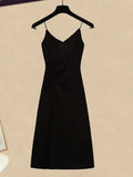 Women Summer Dresses Two Piece Sets Korean Casual Black Straps Dresses And Chiffon Sunscreen Cardigan Suits