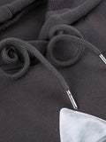 Street Bow Print Drawstring Oversized Hoodie- Outfit