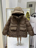 Hooded Parka Women's Winter Clothes 2023 New Short Bread Jacket CWhite Duck Down Coat Woman Large Size