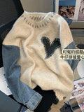 Autumn Winter New Design Women Sweaters Long Sleeve Denim Stitching Knit Pullover Japanese Sweet