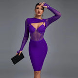 Bandage Dress 2022 Women Long Sleeve Bandage Dress Bodycon Elegant Sexy Purple Evening Party Dress Summer Club