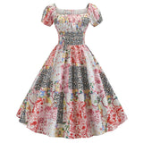 2022 Summer Dress Women Puff Sleeve Swing Vintage Dresses Robe Femme Elegant Floral Print Pin Up Party Dresses