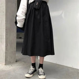 Black Gothic Basic Long Skirt Korean Elastic High Waist Loose Wild Cargo Skirt Women Summer White A-Line Skirt