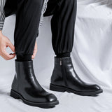 Zingj Men's Shoes Summer Shorts British Square Head Black Zip Booshoe