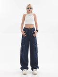 Vintage Baggy Jeans Women's Pockets Wide Leg Cargo Pants Y2k Streetwear Harajuku Casual High Waist Denim Straight