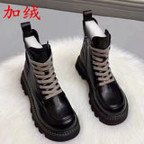 Winter New Thicksoled Boots British Trendy Shoes Tooling Boots Are Thin Locomotive Leather Boots Casual women