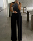 New Summer Party Wear Clothes Women's Sexy Studded Cutout Ruched Wide Leg Jumpsuit Casual Sleeveless Long