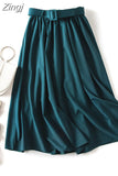 Elegant Women Skirt 2023 Spring And Summer Solid High Waist Belt A-Line Vintage Office Party Long Skirt Faldas Jupe
