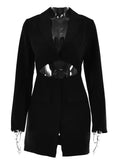 Autumn Long Sleeve Blazer Dress For Women Khaki Notched Collar Hollow Out Button Dresses Bodycon Party Mini