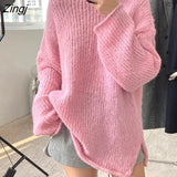 Streetwear Women Long Loose Harajuku Sweater Retro Solid Y2k Pullovers Autumn Winter Female Casual Korean Long Sleeve